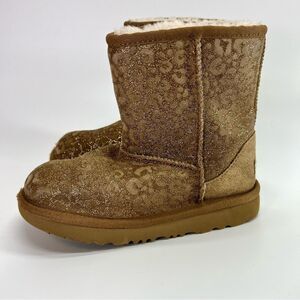 UGG Classic II Kids Glitter Leopard Boots Chestnut 13